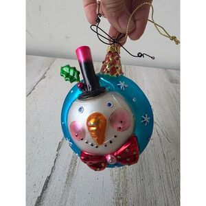 Vintage snowman AS IS glass ornament pastel top hat‎ Xmas tree